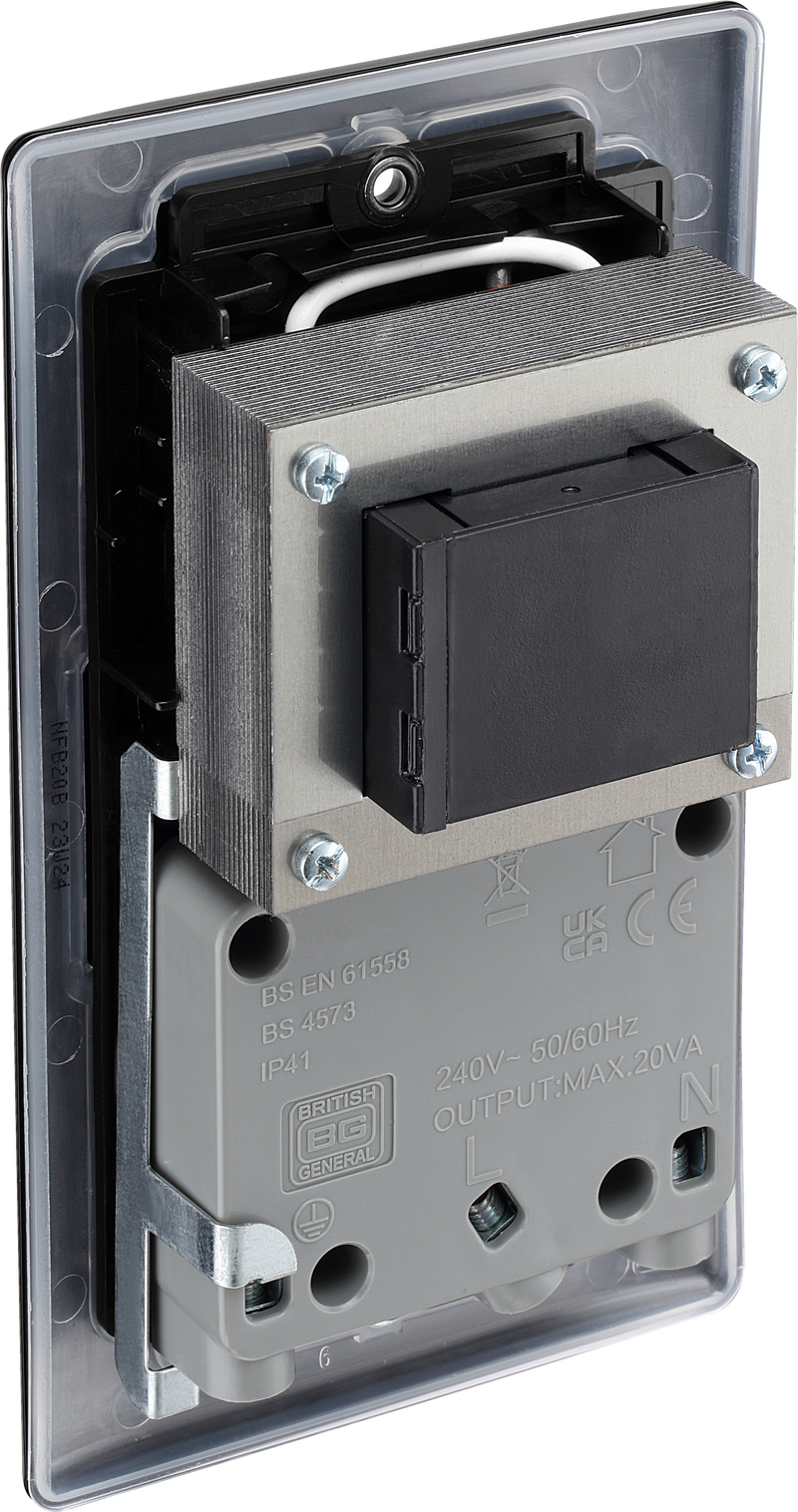 BG Electrical Nexus Metal Matt Black - 115/240V dual voltage shaver socket