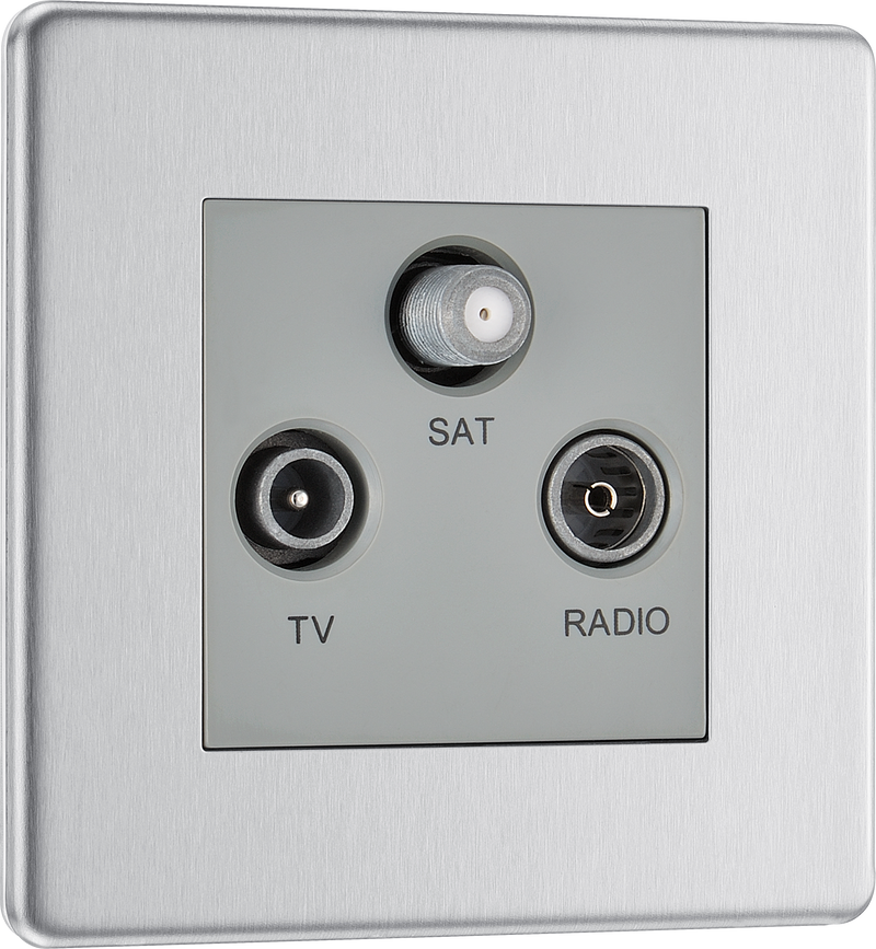 BG Electrical Flatplate Screwless Brushed Steel - Triple TV/FM/SAT triplex - screened