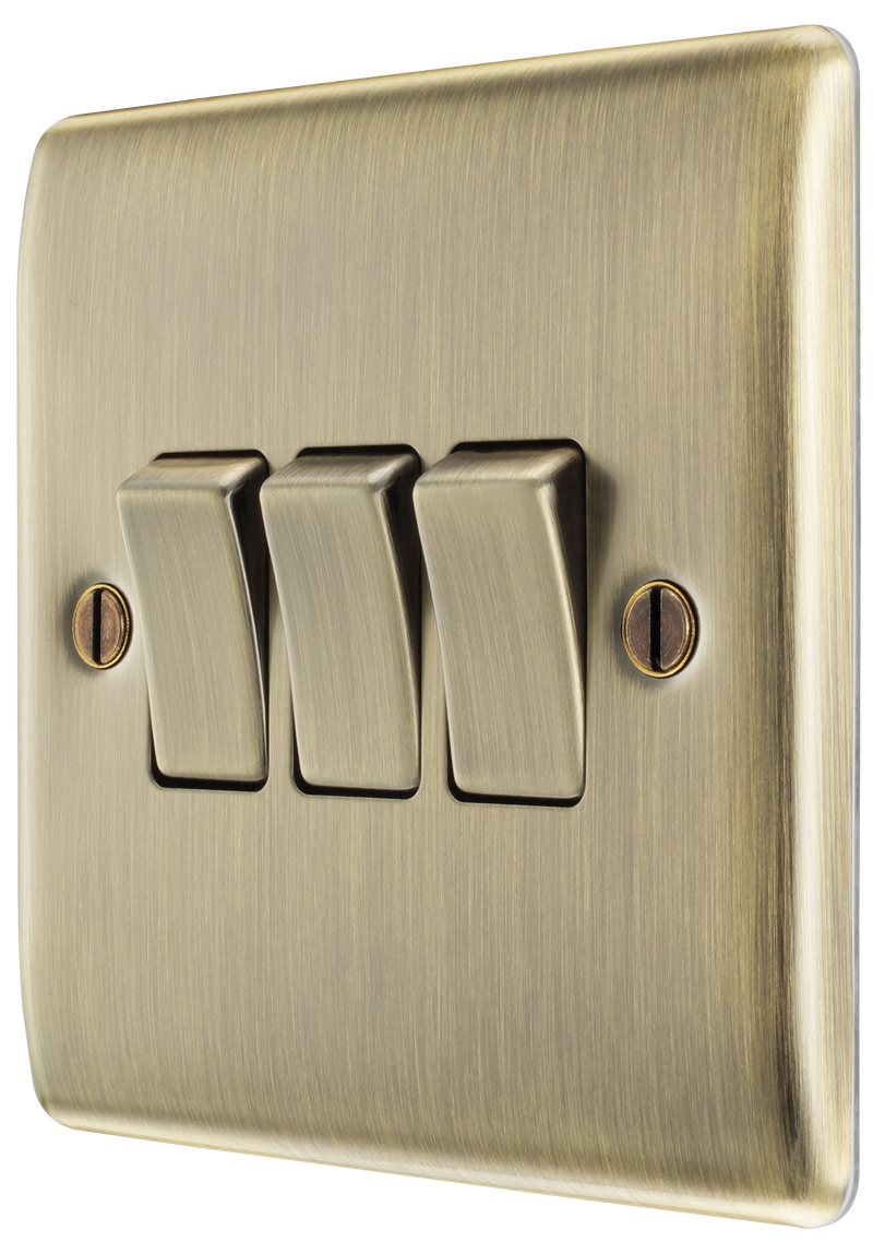 BG Electrical Nexus Metal Antique Brass - Triple, 2 way switch