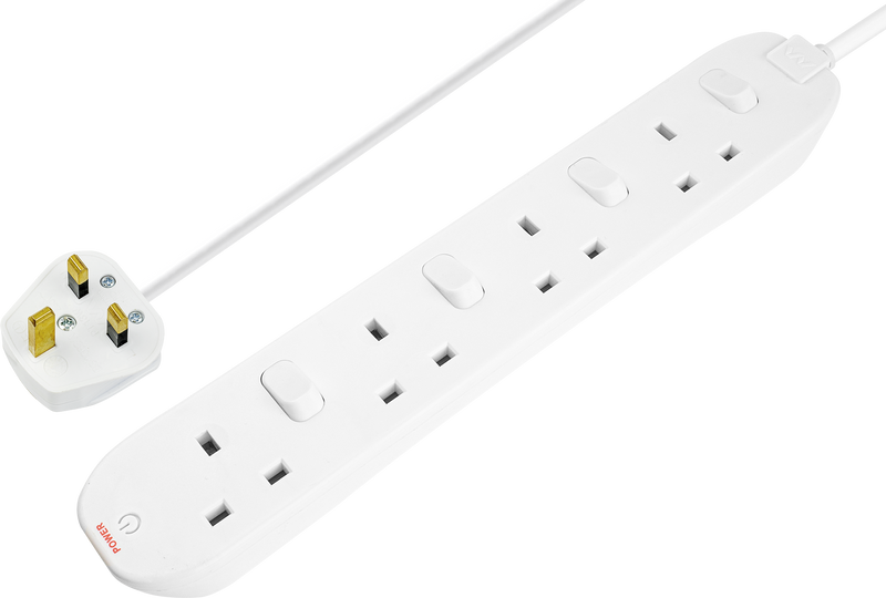 Masterplug Switched - 4 Sockets, 2m, 13A, White