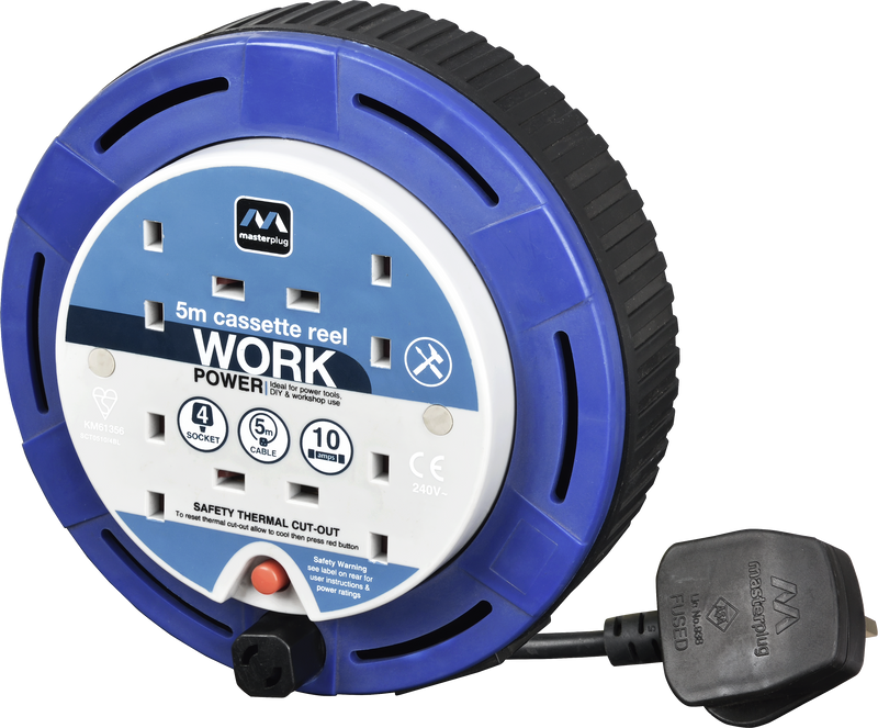 Masterplug Work - 5m, 4 Sockets, 10A, Blue