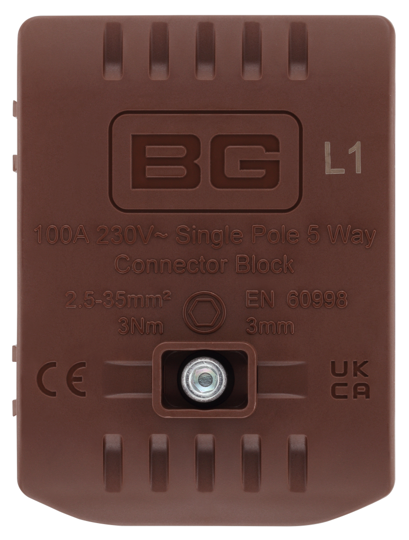 BG Circuit Protection Cp Connectors - 100A 5 Way Connector Block - L1 - Brown