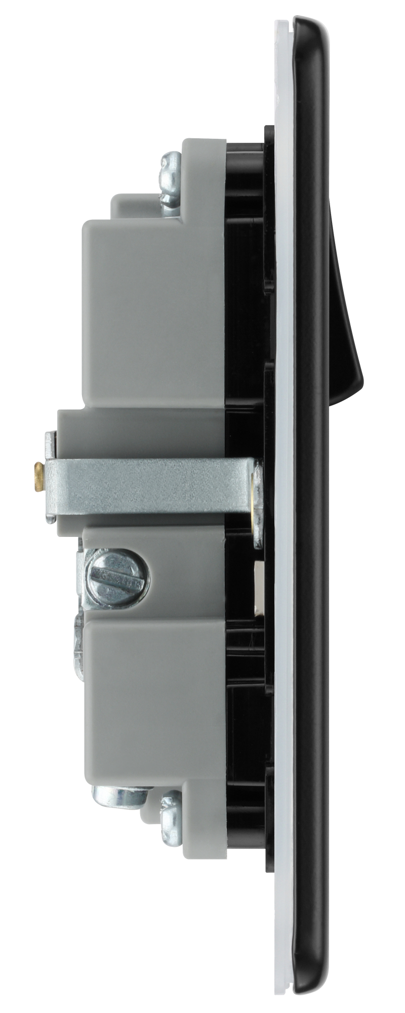 BG Electrical Flatplate Screwless Matt Black - Single, switched, single pole, with 1 x USB A + 1 x USB C