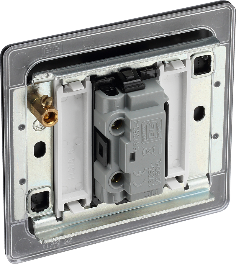BG Electrical Flatplate Screwless Matt Black - Unswitched and fused