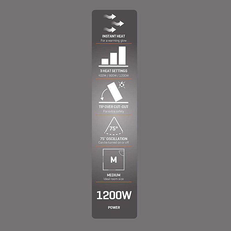 Oscillating Halogen Heater In Black, 1200W - Daewoo HEA1416