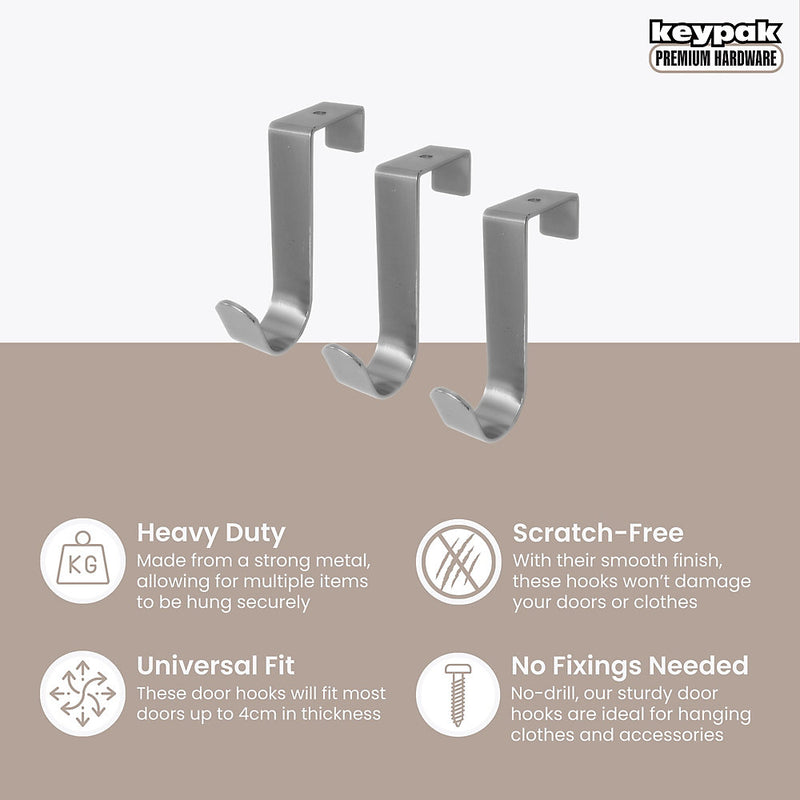 Over Door Hanger Hooks, 3 Pack, Doors up to 40mm Thick for Clothes Jackets Coats