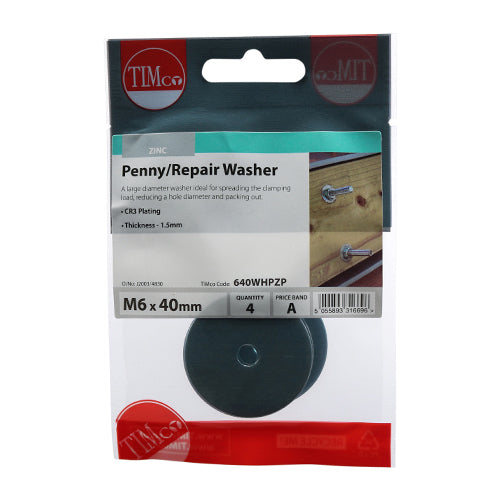 TIMCO Penny / Repair Washers DIN9054 Silver - M10 x 25