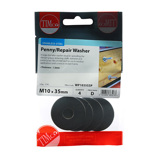 TIMCO Penny / Repair Washers DIN9054 A2 Stainless Steel — Trade Pack