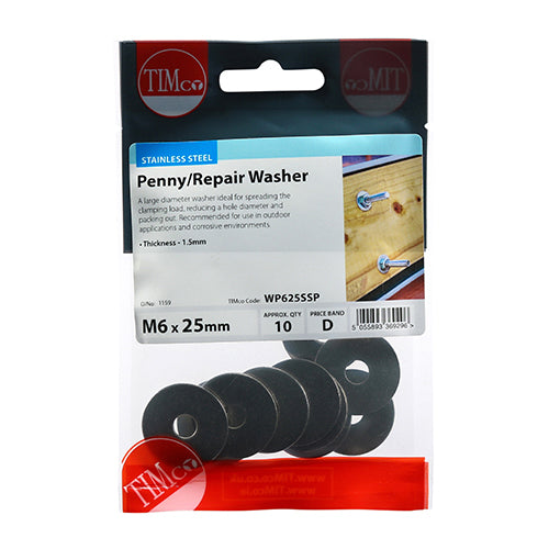 TIMCO Penny / Repair Washers DIN9054 A2 Stainless Steel — Trade Pack