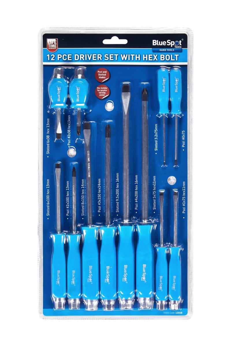 Blue Spot Tools 12 PCE Hex Bolster Screwdriver Set