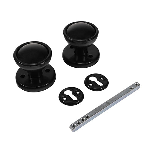 TIMCO Plastic Rim / Mortice Knob Set Black — Plain Bag