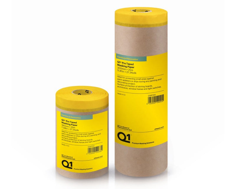 Q1 Pre Taped Masking Paper 11.81in x 27.34yds (300mm x 25m)
