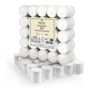 Prices Patent Candles White Tealights Bag, Pack of 50, Wax, l x 3.8 cm w x 1.8 cm h, Unscented