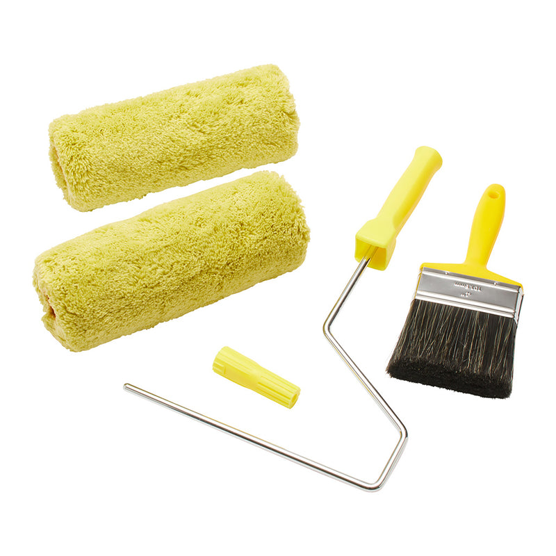ProDec 6pc Twin Head 10" Long Pile Padded Masonry Roller, 4" Brush & 4'-8' Pole Set