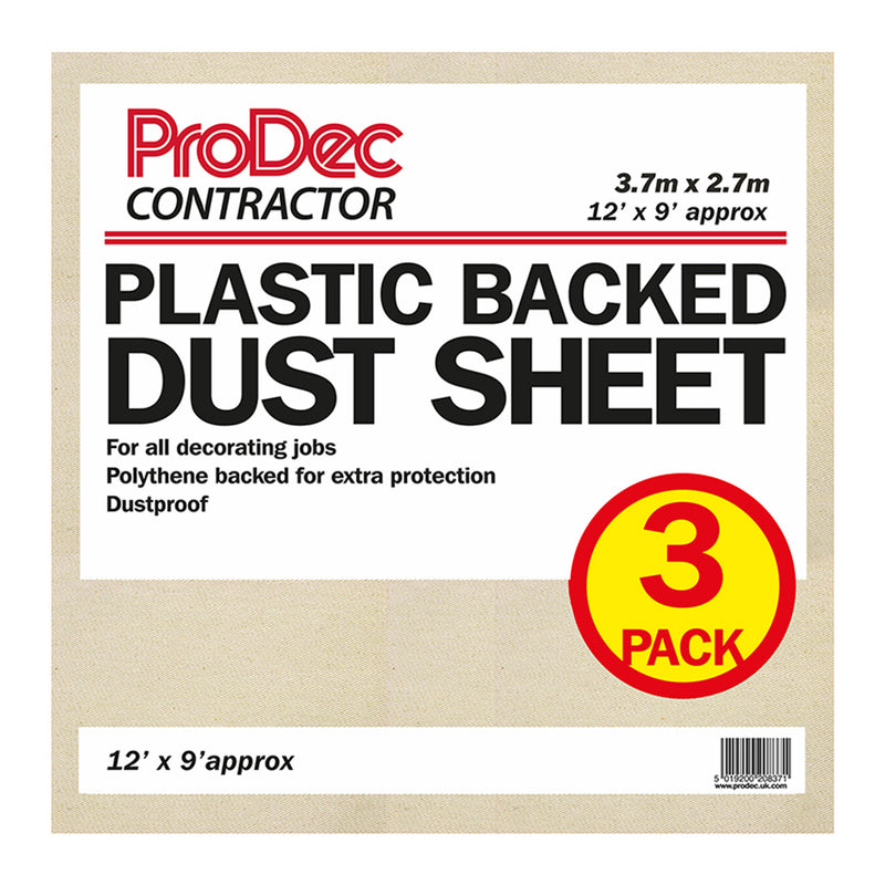ProDec Contractor 3pk 12'x 9' Plastic Backed Dust Sheet