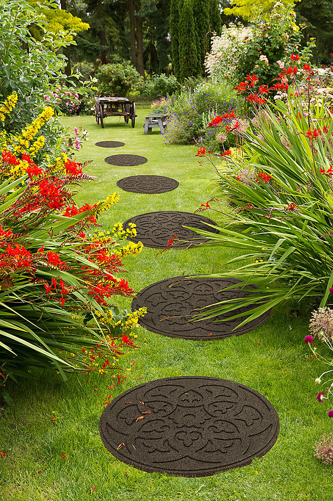 Reversible Round Stepping Stone Scroll Earth - Pack of 4 - Made from Recycled Rubber