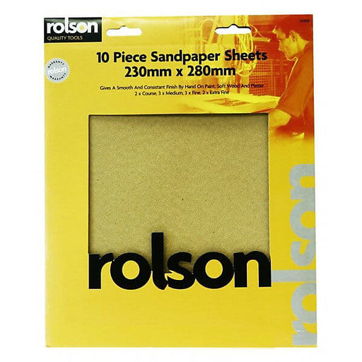Rolson Sandpaper Sheets (10 Piece) : Size 230 X 280mm Mixed Grade Pack 24509