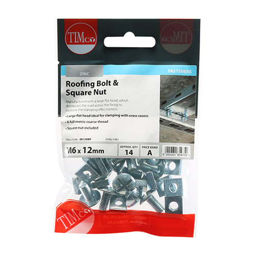 TIMCO Roofing Bolts & Square Nuts Silver — Trade Pack