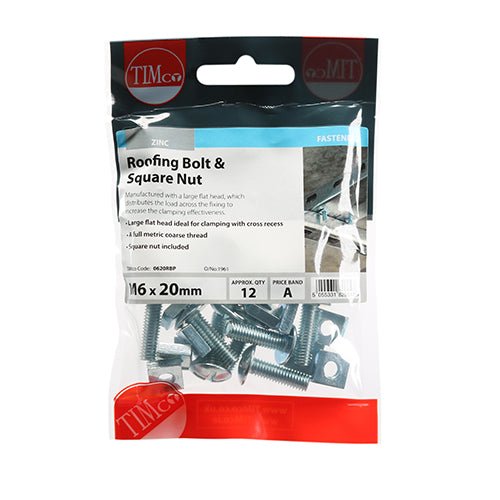 TIMCO Roofing Bolts & Square Nuts Silver — Trade Pack