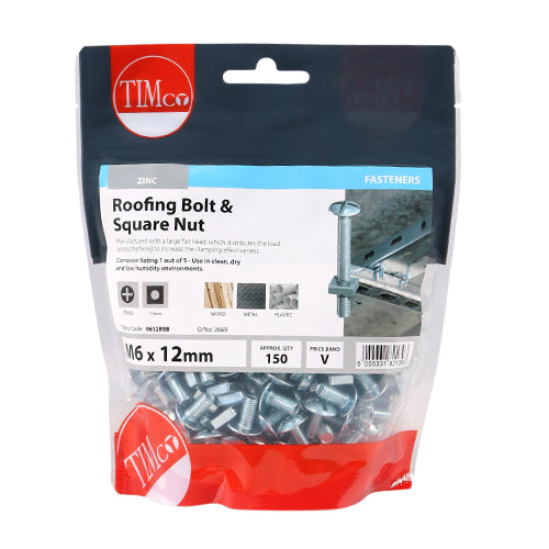TIMCO Roofing Bolts & Square Nuts Silver - M5 x 12