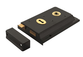 6 X 4" Rim Lock - Dual Handed C/W 2 Keys - Black Japanned