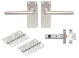 Aluminium Lever Latch Internal Pack C/W Saa22 Handles 2.5” Tubular Latch & 1 Pair Of Hinges - Satin Anodised Aluminium