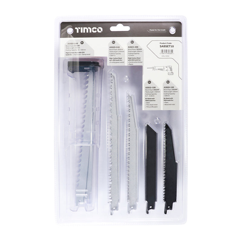TIMCO Reciprocating Saw Blade Set Wood & Metal Cutting High Carbon Steel & Bi-Metal - Mixed