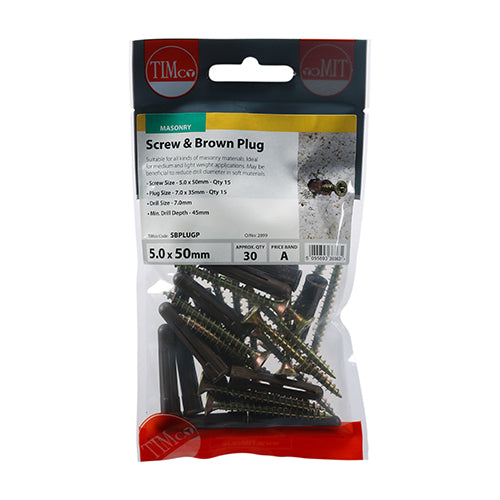 TIMCO Red Plastic Plugs with Screws - 30mm Red Plug, 4.0x40 Screw