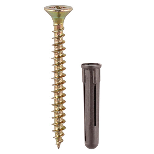 TIMCO Red Plastic Plugs with Screws - 30mm Red Plug, 4.0x40 Screw