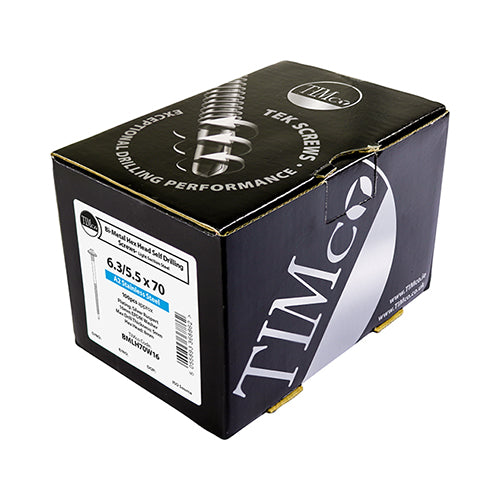 TIMCO Self-Drilling Light Section Composite Panel A2 Stainless Steel Bi-Metal Screws with EPDM Washer - 5.5/6.3 x 100