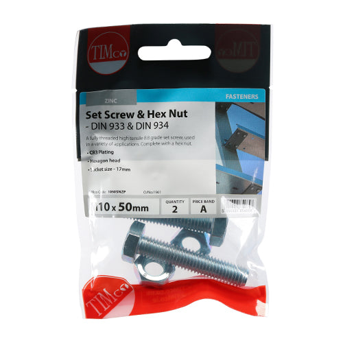 TIMCO Set Screws DIN933 Grade 8.8 & Hex Nut DIN934 Silver — Trade Pack