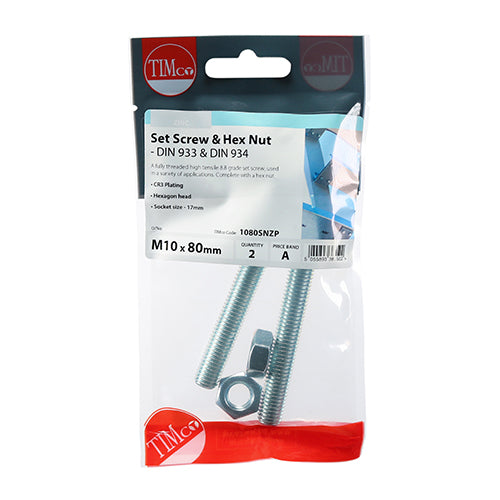 TIMCO Set Screws DIN933 Grade 8.8 & Hex Nut DIN934 Silver — Trade Pack