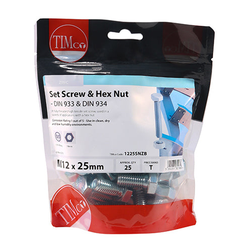 TIMCO Set Screws DIN933 Grade 8.8 & Hex Nut DIN934 Silver — Bag