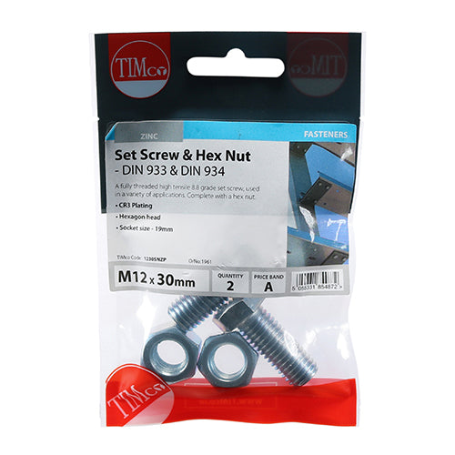 TIMCO Set Screws DIN933 Grade 8.8 & Hex Nut DIN934 Silver — Trade Pack