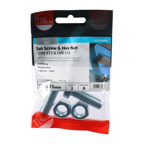 TIMCO Set Screws DIN933 Grade 8.8 & Hex Nut DIN934 Silver — Trade Pack