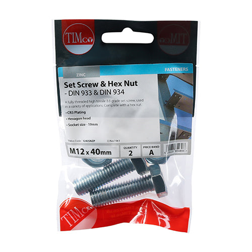 TIMCO Set Screws DIN933 Grade 8.8 & Hex Nut DIN934 Silver — Trade Pack