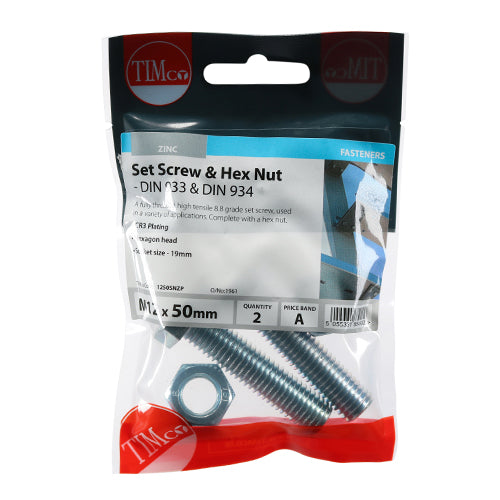 TIMCO Set Screws DIN933 Grade 8.8 & Hex Nut DIN934 Silver — Trade Pack