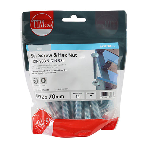 TIMCO Set Screws DIN933 Grade 8.8 & Hex Nut DIN934 Silver — Bag