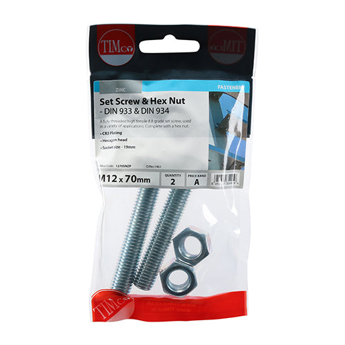 TIMCO Set Screws DIN933 Grade 8.8 & Hex Nut DIN934 Silver — Trade Pack