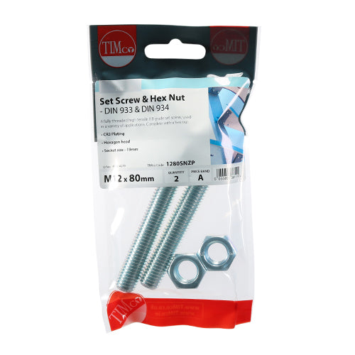 TIMCO Set Screws DIN933 Grade 8.8 & Hex Nut DIN934 Silver — Trade Pack