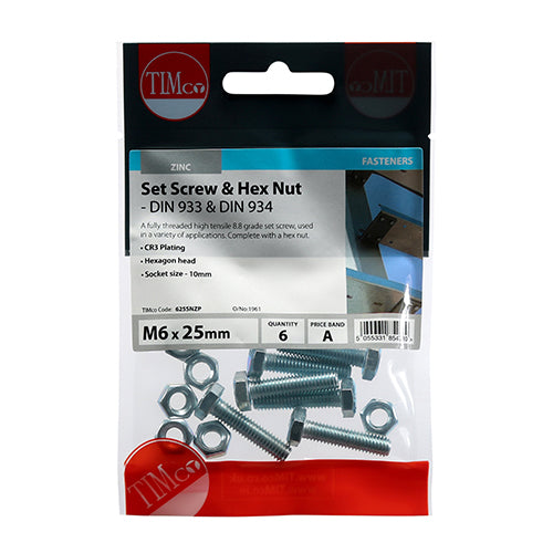 TIMCO Set Screws DIN933 Grade 8.8 & Hex Nut DIN934 Silver — Trade Pack