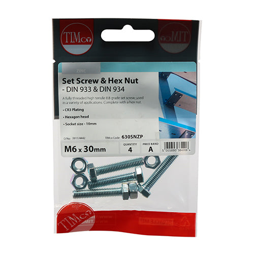 TIMCO Set Screws DIN933 Grade 8.8 & Hex Nut DIN934 Silver — Trade Pack