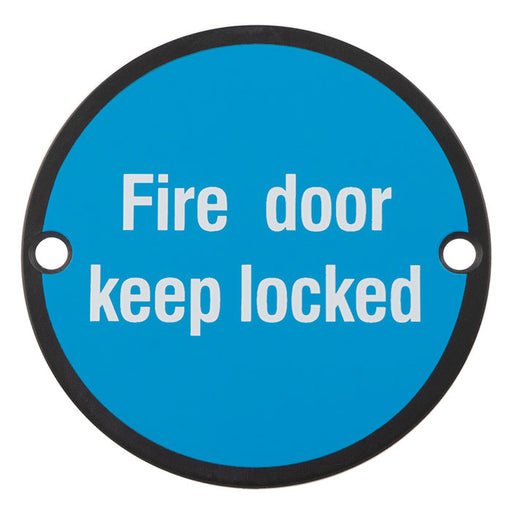 76Mm Sign - Fire Door Keep Locked - Face Fix - Matt Black