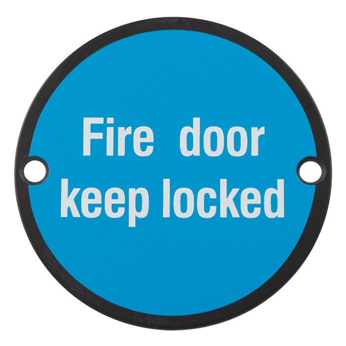76Mm Sign - Fire Door Keep Locked - Face Fix - Matt Black