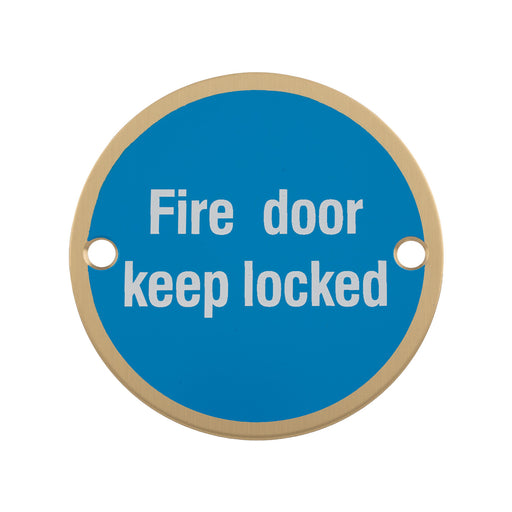 76Mm Sign - Fire Door Keep Locked - Face Fix - Satin PVD