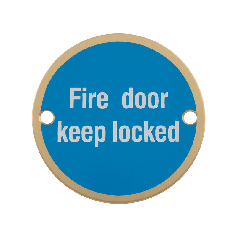 76Mm Sign - Fire Door Keep Locked - Face Fix - Satin PVD