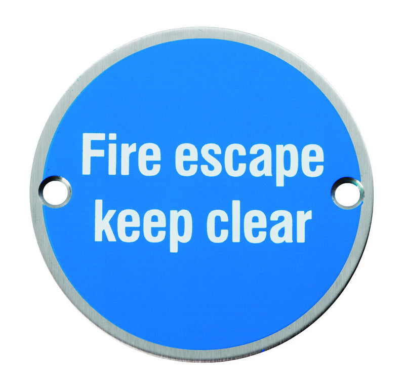 76Mm Sign - Fire Escape Keep Clear - Face Fix - Satin Stainless Steel
