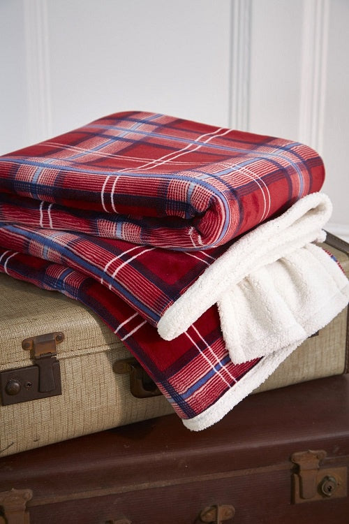 Printed Sherpa Throw 130x180cm Red Check