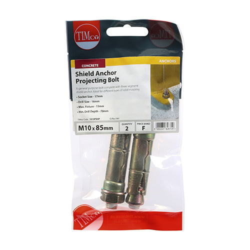 TIMCO Shield Anchors Projecting Bolt Gold - M10:15P