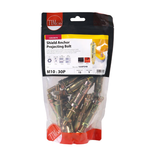 TIMCO Shield Anchors Projecting Bolt Gold - M10:15P